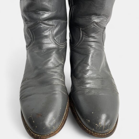 Justin Boots 7.5 E Men's Gray Leather Western Roper Riding Cowboy Work Biker - Picture 4 of 14